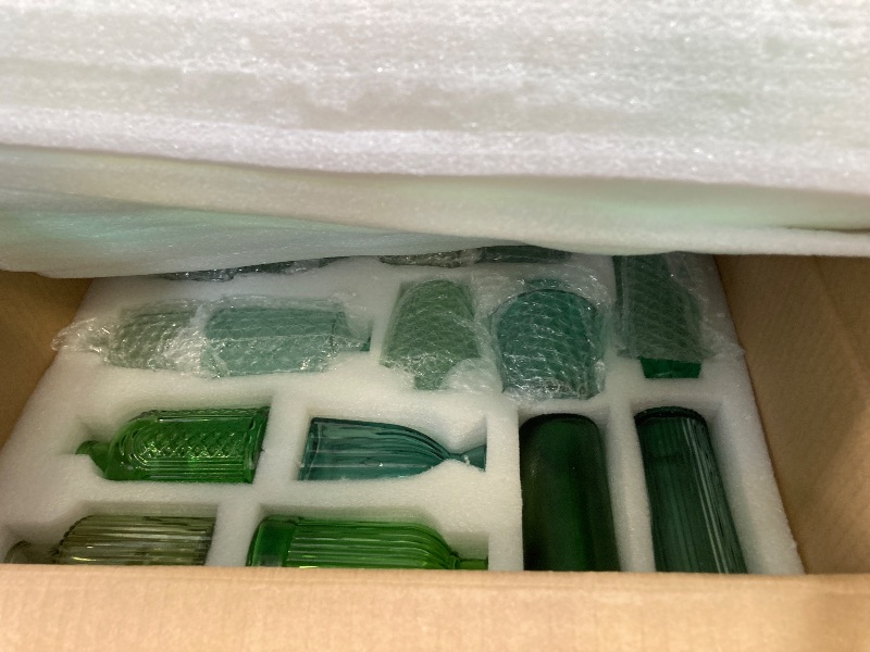 Photo 1 of Yaomiao 30 Pcs Vases Bulk Colored Flower Glass Vases Bud Vintage Colored Glass Bottles Colorful Rustic Embossed for Home Wedding Table Decorations Gifts (Green Series)