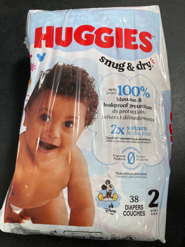 Photo 1 of Huggies Size 2 Diapers, Snug & Dry Baby Diapers, Size 2 (12-18 lbs), 38 Count, Packaging May Vary