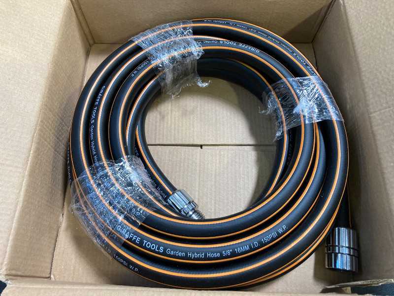 Photo 1 of Giraffe Tools Garden Hose 25ft x 5/8", Custom Length, Heavy Duty, No Kink, Flexible, Rubber Garden Hose, Leakproof Water Hose with Male to Female Fittings, 600 Burst PSI