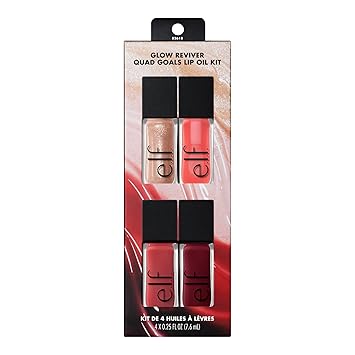 Photo 1 of e.l.f. Glow Reviver Quad Goals Lip Oil Kit, Lip Gloss For A High-Gloss Finish & Sheer Wash Of Color, Non-Sticky, Vegan & Cruelty-Free, 4 Glosses
