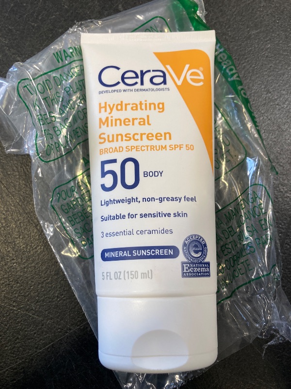 Photo 1 of CeraVe 100% Mineral Sunscreen SPF 50 with Zinc Oxide & Titanium Dioxide, Hyaluronic Acid & Ceramides, Oil Free & Non-Greasy, Hydrating Mineral Sunscreen For Body, 5 oz