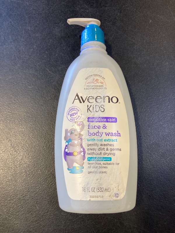Photo 1 of Aveeno Kids Sensitive Skin Face & Body Wash With Oat Extract, Gently Washes Away Dirt & Germs Without Drying, Tear-Free & Suitable for All Skin Tones, Hypoallergenic, 18 fl. oz