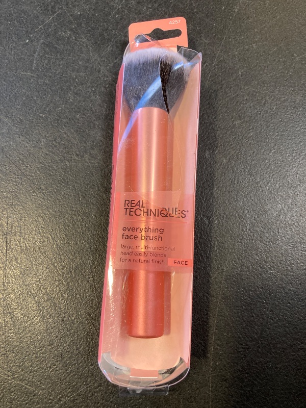 Photo 1 of Real Techniques Everything Face Makeup Brush, Flawless Finish, Streak Free Makeup Application, For Foundation, & Powder Makeup Application, Fluffy Face Brush, Cruelty Free, 1 Count Orange
