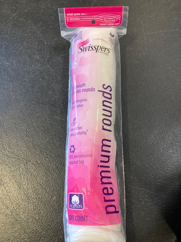 Photo 1 of Swisspers Premium Cotton Rounds, 100% Pure Chlorine Free Cotton, Dermatologist Tested, Soft, Strong, Sensitive Skin Safe, Absorbent, Hypoallergenic, Cruelty-Free, Paraben Free, 100 Pads