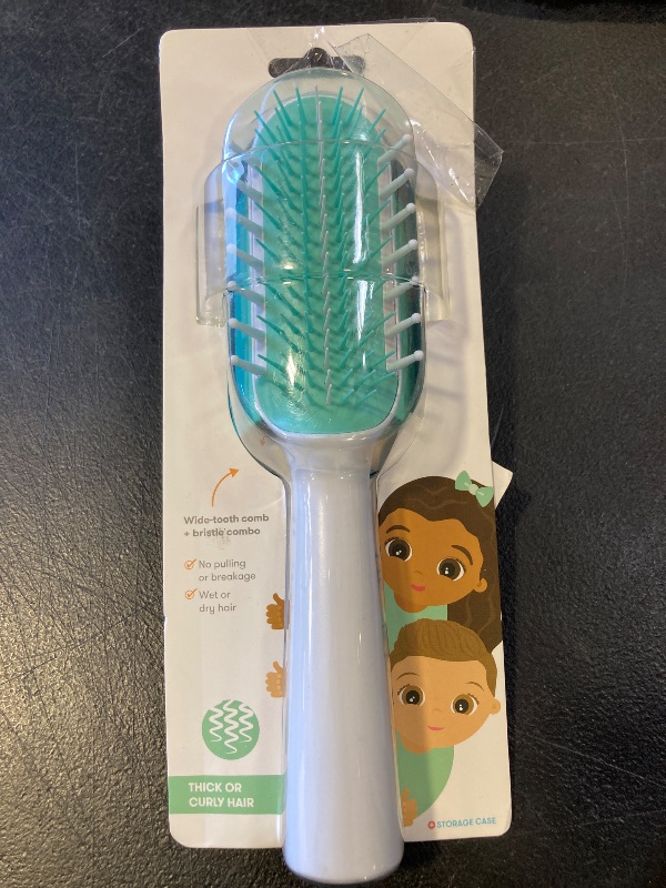 Photo 1 of Frida Baby Thick or Curly Hair Detangler Brush for Kids, Toddler Hairbrush Detangles Knots Without Tears or Breakage, Comb Teeth and Bristle Design, White/Blue ,1 Count