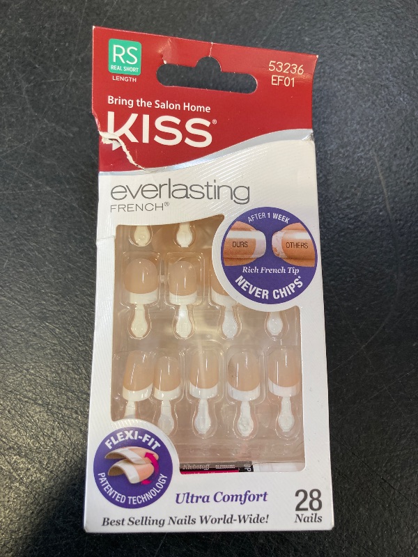 Photo 1 of Kiss Everlasting French Nail Manicure, Chip-Free with Flexi-Fit Technology, Real Short, "Endless", Nail Kit with Pink Nail Glue (Net Wt. 2 g / 0.07oz.), Mini File, Manicure Stick, and 28 Fake Nails