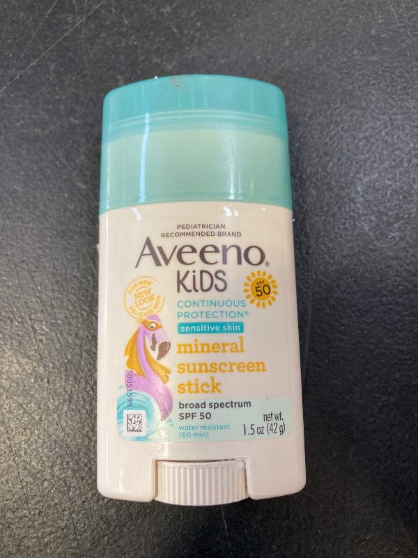 Photo 1 of Aveeno Kids Continuous Protection Zinc Oxide Mineral Sunscreen Stick for Sensitive Skin, Face & Body Sunscreen Stick for Kids with Broad Spectrum SPF 50, Sweat- & Water-Resistant, 1.5 oz