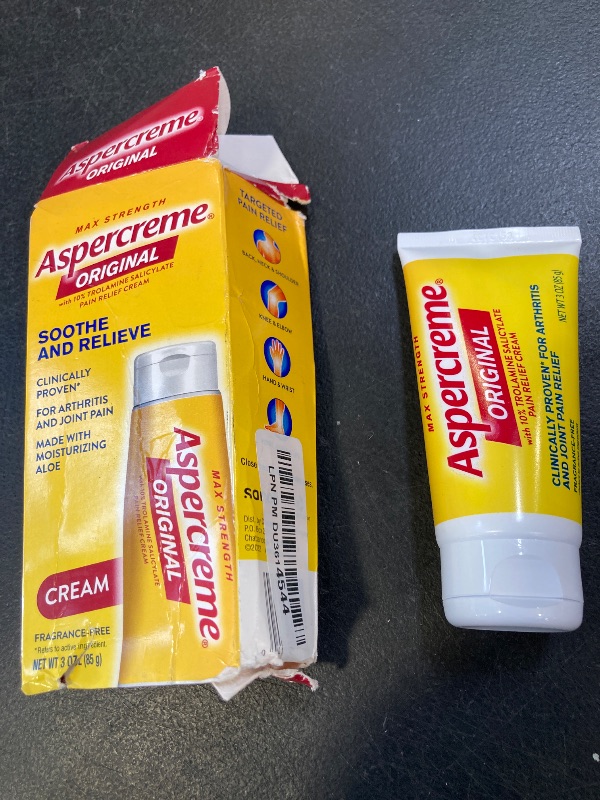 Photo 1 of Aspercreme Original Pain Relief Cream for Arthritis, Joint & Muscle Pain, Non-Greasy Topical Analgesic with Moisturizing Aloe & Max-Strength 10% Trolamine Salicylate, 3 oz.