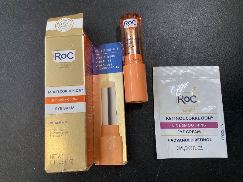 Photo 1 of RoC Multi Correxion Revive + Glow Vitamin C Eye Balm (0.14 oz) with Retinol Eye Cream Packette