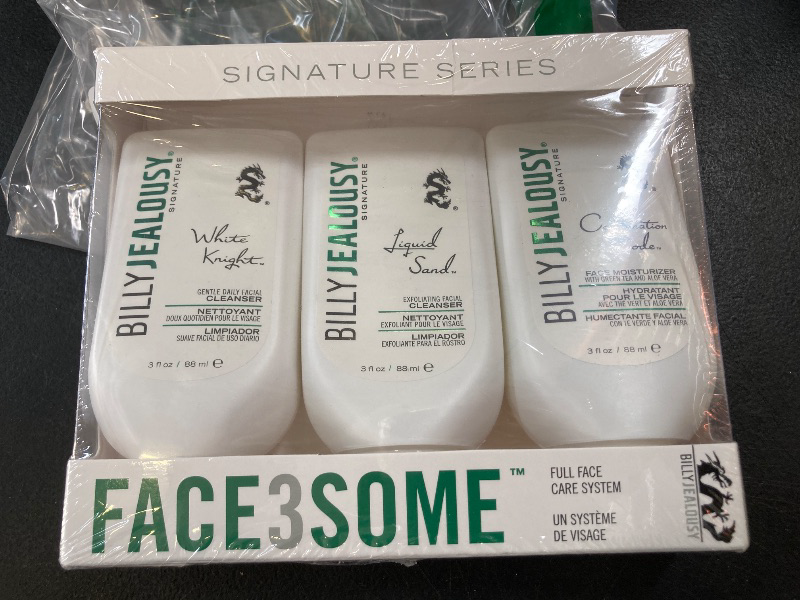 Photo 1 of Billy Jealousy Face3Some Face Trio Vegan Mens Skin Care Kit with Travel Size Toiletries, Daily Facial Cleanser, Exfoliating Facial Cleanser and Skincare Moisturizer, Gentle Fresh Scent