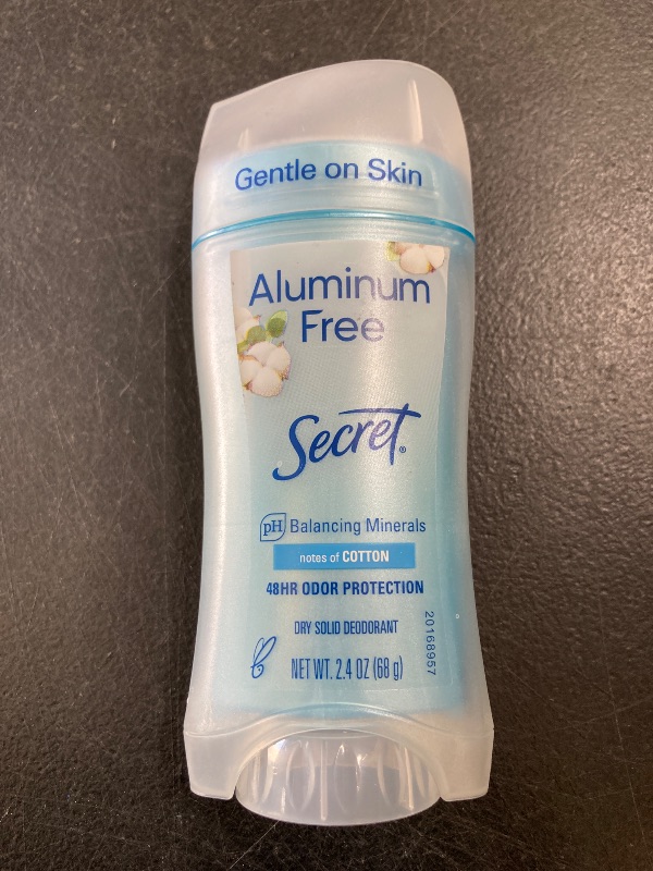 Photo 1 of Secret Aluminum Free Deodorant for Women, 48hr Odor Protection, Free of Parabens Dyes Talc & Baking Soda, PH Balancing Minerals, Dry Solid, Cotton Scent, 2.4 oz
