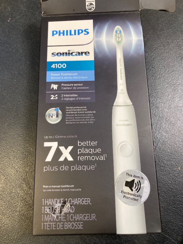 Photo 1 of Philips Sonicare 4100 Rechargeable Electric Toothbrush, with Pressure Sensor, 2 Intensity Settings, SmarTimer and QuadPacer, 14-Day Battery Life, White, Model HX3681/23