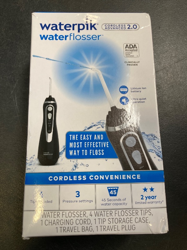 Photo 1 of Waterpik Cordless Advanced 2.0 Water Flosser For Teeth, Gums, Braces, Dental Care With Travel Bag and 4 Tips, ADA Accepted, Rechargeable, Portable, and Waterproof, Black WP-582, Packaging May Vary