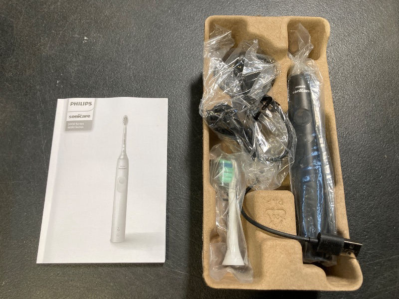 Photo 1 of Philips Sonicare 4100 Rechargeable Electric Toothbrush, with Pressure Sensor, 2 Intensity Settings, SmarTimer and QuadPacer, 14-Day Battery Life, Black, Model HX3681/24