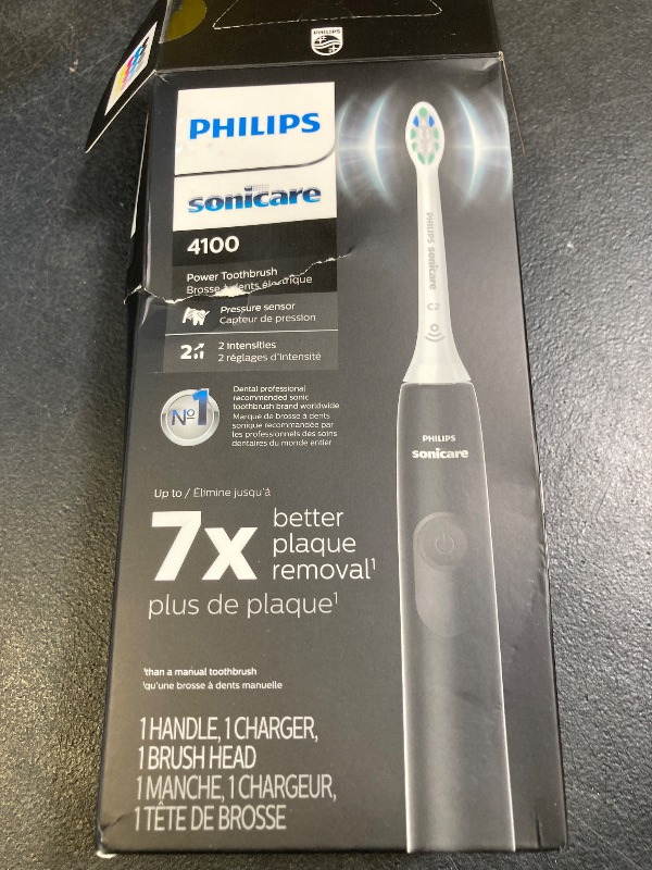 Photo 1 of Philips Sonicare 4100 Rechargeable Electric Toothbrush, with Pressure Sensor, 2 Intensity Settings, SmarTimer and QuadPacer, 14-Day Battery Life, Black, Model HX3681/24