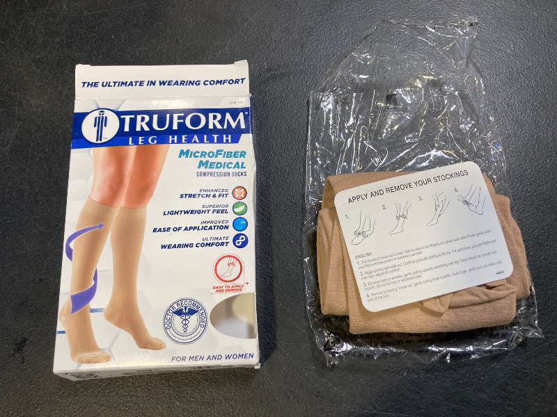 Photo 1 of Truform 20-30 mmHg Compression Stockings for Men and Women, Knee High Length, Closed Toe, Beige, Large
