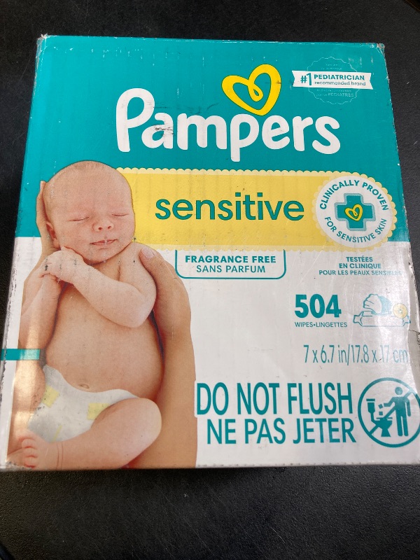 Photo 1 of Pampers Baby Wipes Sensitive, Water Based Baby Wipes, Hypoallergenic and Unscented Baby Wipes, 504 Wipes Total (6 Flip-Top Packs)