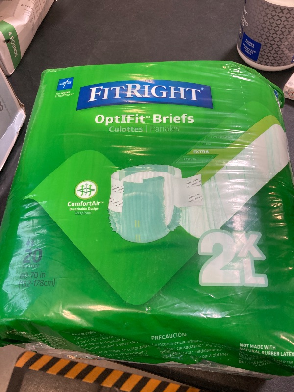 Photo 1 of Medline FitRight OptiFit Extra Adult Briefs, Incontinence Diapers with Tabs, Moderate Absorbency, 2XL, 60 to 70", 20 Count