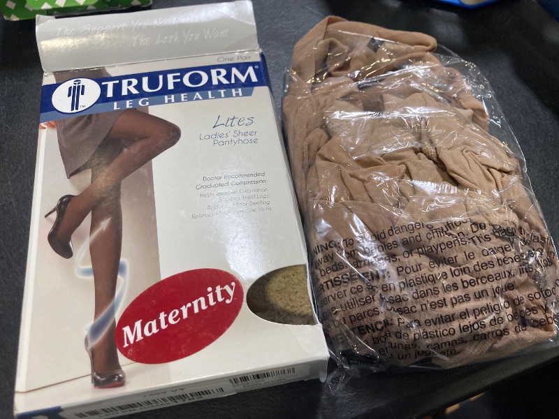 Photo 1 of Truform Sheer Maternity Pantyhose, 15-20 mmHg Compression, Tummy Support, 20 Denier, Beige, X-Tall