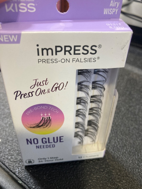 Photo 1 of KISS imPRESS False Eyelashes, Lash Clusters, Falsies, Airy Wispy', 12mm-14mm, Includes 12 pieces of pre-bonded lashes, Contact Lens Friendly, Easy to Apply, Reusable Strip Lashes