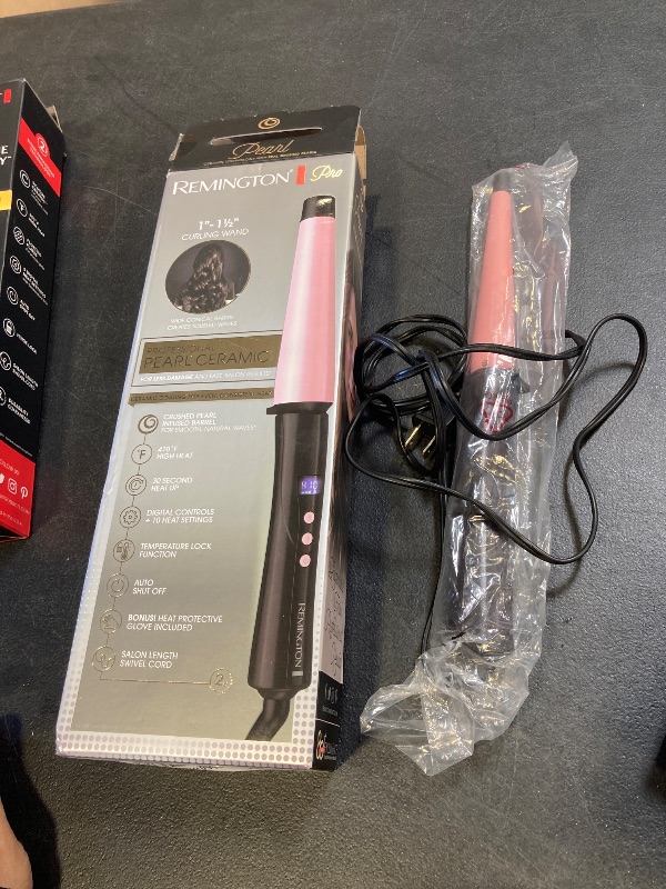 Photo 1 of Remington CI9538 Pro 1"-1.5" Pearl Ceramic Conical Curling Wand, Digital Controls + 10 Heat Settings, Black/Pink