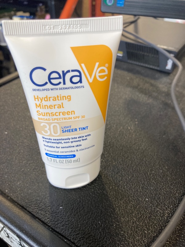 Photo 1 of CeraVe Hydrating Mineral Sunscreen SPF 30 with Sheer Tint, Tinted Mineral Sunscreen with Zinc Oxide & Titanium Dioxide, Blends Seamlessly For Healthy Glow, Light, 1.7 Oz