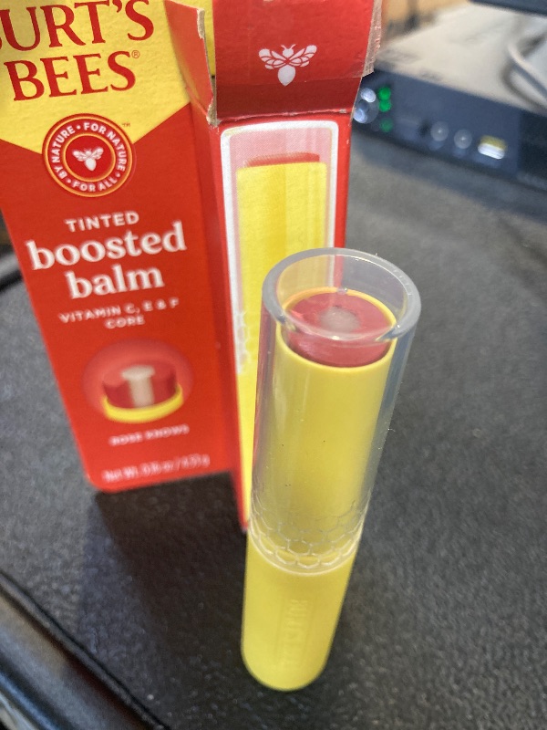 Photo 1 of Burt’s Bees Tinted Boosted Balm, Rose Knows, Hydrating Tinted Lip Balm with Vitamin C, E, and F Core, 24 Hour Lip Moisturizer with Responsibly Sourced Beeswax, 100% Natural Origin, 1 Count, 0.16oz