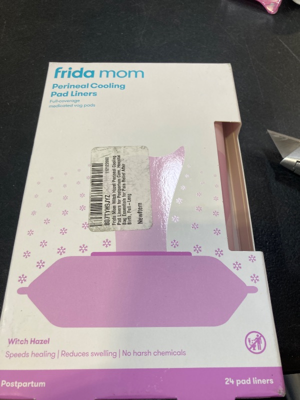 Photo 1 of Frida Mom Witch Hazel Perineal Cooling Pad Liners for Postpartum Care, Hospital Bag Essentials for Pain Relief After Birth, Full-Length Medicated Cooling Pad Liners (24ct)