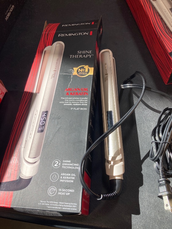 Photo 1 of Remington Shine Therapy 1 inch Hair Straightener Iron, Flat Iron Infused with Argan Oil & Keratin, Professional Ceramic Flat Iron for Less Frizz, Shines and Smooth, Styling Tools