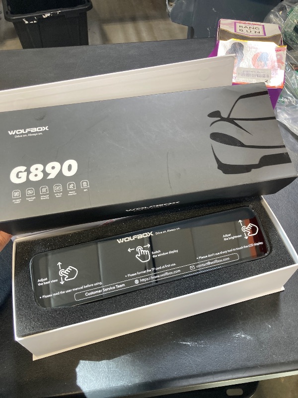 Photo 1 of WOLFBOX G890 12" 3 Channel Mirror Dash Cam, 2K Triple Rear View Mirror Camera, 4K Dash Cam Mirror Front and Rear with Hardwire Kit, Touch Screen Backup Camera with Motion Detection, GPS & 64GB Card