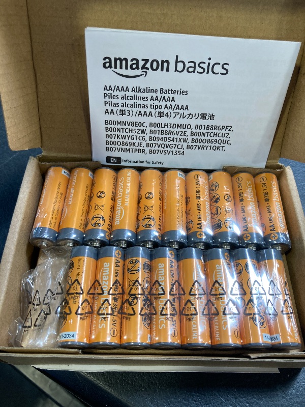 Photo 1 of Amazon Basics 20-Pack AA Alkaline High-Performance Batteries, 1.5 Volt, 10-Year Shelf Life