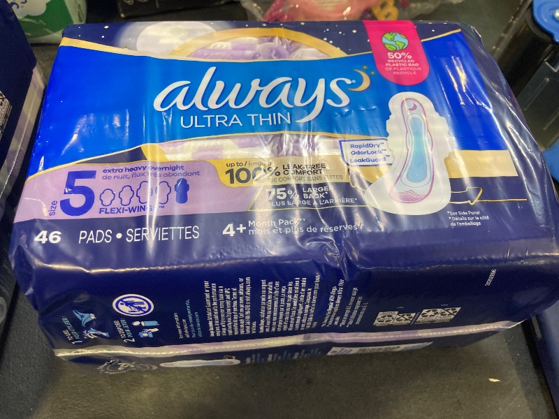 Photo 1 of ALWAYS Ultra Thin Size 5 Extra Heavy Overnight Pads With Wings Unscented, 46 Count