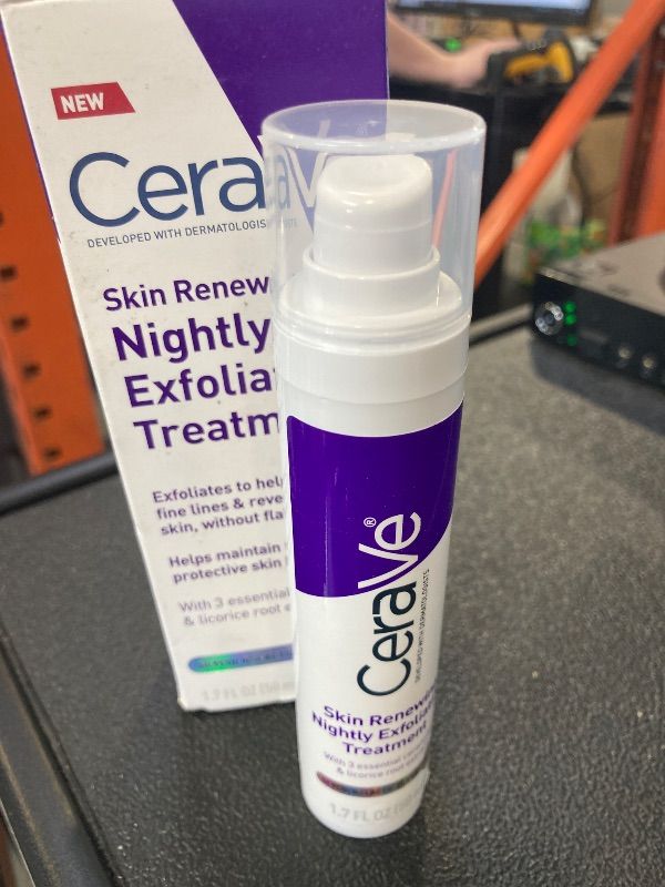 Photo 1 of CeraVe Skin Renewing Nightly Exfoliating Treatment, Anti Aging Serum With 5% Blend Of Glycolic Acid & Lactic Acid, Wrinkles & Dark Spot Corrector For Face, Exfoliating Gel, 1.7 Oz