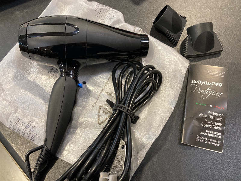 Photo 1 of BaBylissPRO Hair Dryer, Nano Titanium Portofino 2000-Watt Blow Dryer, Hair Styling & Appliances, Black, BPOR1