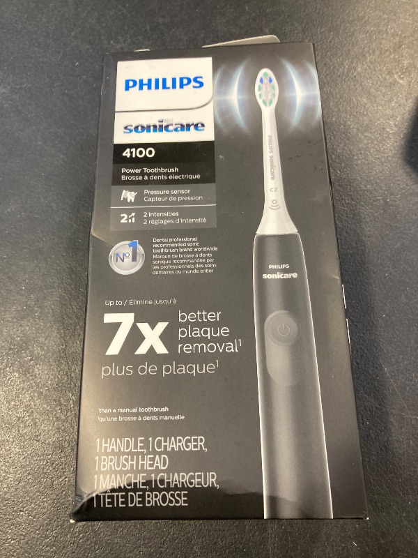 Photo 1 of Philips Sonicare 4100 Rechargeable Electric Toothbrush, with Pressure Sensor, 2 Intensity Settings, SmarTimer and QuadPacer, 14-Day Battery Life, Black, Model HX3681/24
