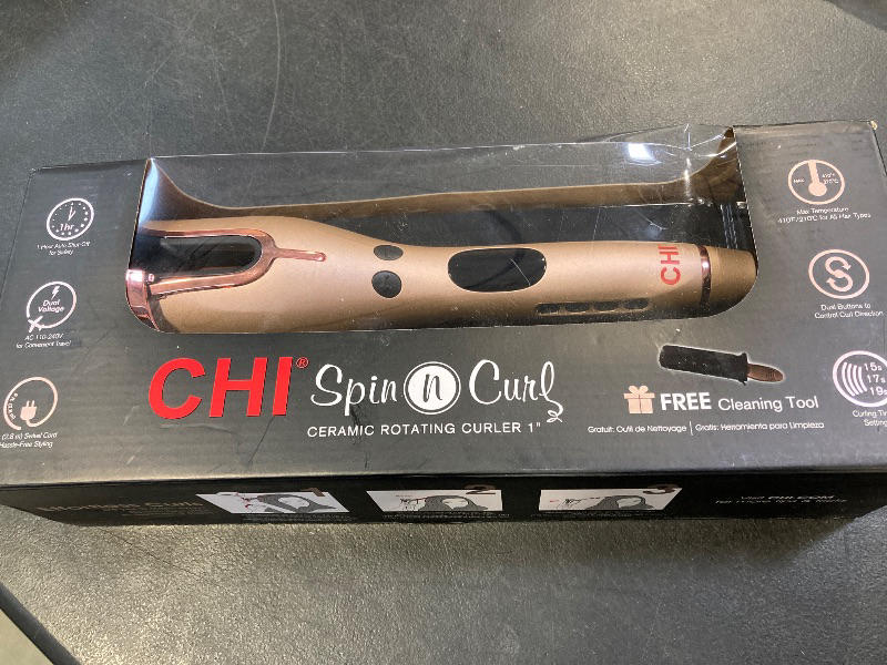 Photo 1 of CHI Spin N Curl, Curling Iron For Healthy & Shiny Effortless Curls & Waves, Provides Preset Temperature Settings For Each Hair Texture, Rose Gold