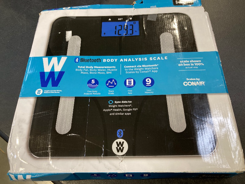 Photo 1 of Weight Watchers Scales by Conair Smart Scale for Body Weight, Digital Bluetooth Smart Bathroom Scale with Body Fat, Muscle, and BMI in Black