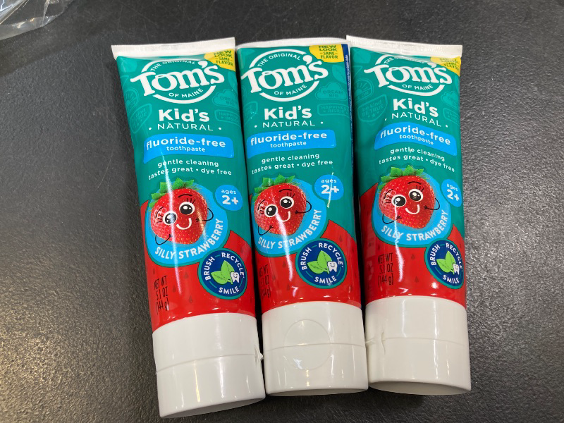 Photo 1 of Tom's of Maine ADA Approved Fluoride Kids Toothpaste, Natural Toothpaste, Dye Free, No Artificial Preservatives, Silly Strawberry, 5.1 oz. 3-Pack 