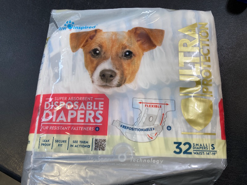 Photo 1 of Paw Inspired 32ct Disposable Dog Diapers | Female Dog Diapers Ultra Protection | Diapers for Dogs in Heat, Excitable Urination, or Incontinence (Small)