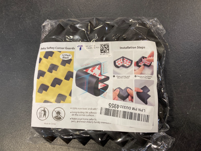 Photo 1 of 12 Pack Soft Corner Protector Baby Proofing Edge and Corner Guards, Safety Pre-Taped Rubber Foam Furniture Bumper for Fireplace, Table, Stair, Cabinet (Black)