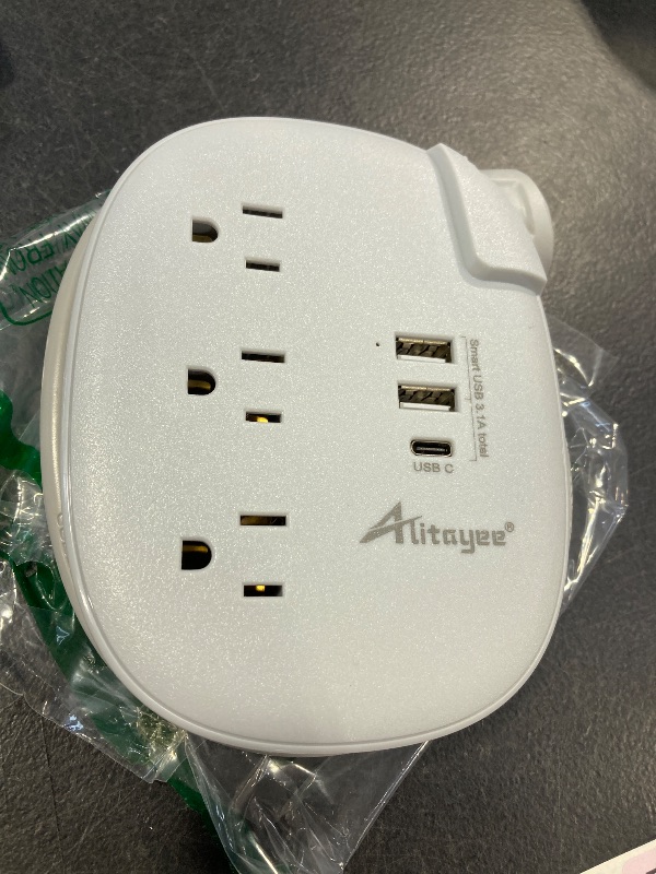 Photo 1 of Alitayee USB C Portable Travel Power Strip with 3 Outlets 3 USB Ports Fast Charge, USB Extendable Outlet Extender with Flat Plug and 3ft Wrapped Around Extension Cord for Cruise Travel Home Office