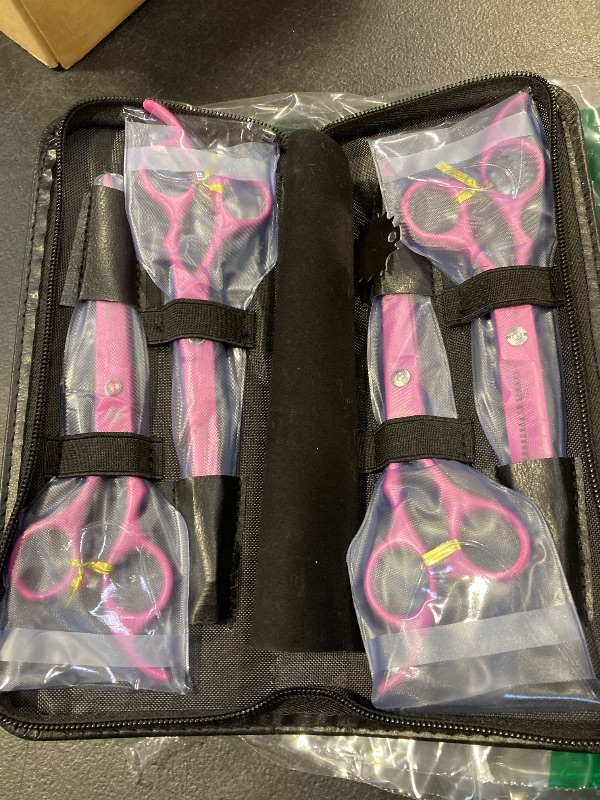 Photo 1 of Purple Dragon Professional 7.0 inch 4PCS Pet Grooming Scissors Kit Japan Premium Steel Straight & Curved & Thinning Blade Dog Hair Cutting Shears Set with Case