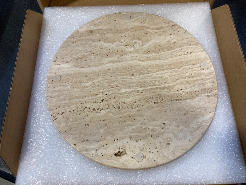 Photo 1 of StonePlus Natural Round Marble Tray Smooth Pastry Board for Desserts, Cheese, Coffee, Matte on Both Sides (Beige Travertine)