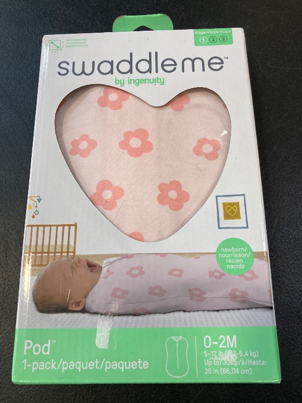 Photo 1 of SwaddleMe by Ingenuity Compression Swaddle Pod, Two-Way Zipper for Easy Changes, Improves Sleep & Calms Startle Reflex, 0-2 Months, 1-Pack - Flower Confetti