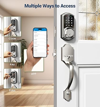 Photo 1 of Veise Smart Front Door Lock Set, App Control, Keyless Entry Deadbolt with Lever Handle, Electronic Digital Touchscreen Keypad, Auto Lock, Easy Install, Satin Nickel