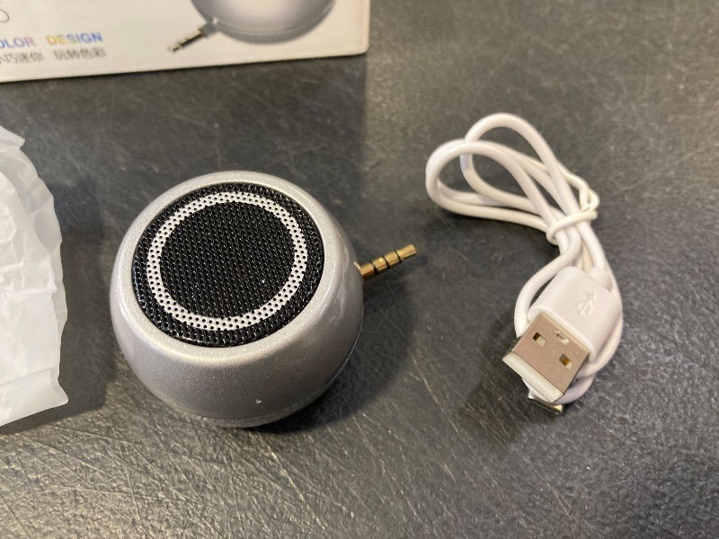 Photo 1 of Mini Speaker with 3.5mm Aux Input Jack, 3W Loud Portable Speaker for iPhone iPod iPad Cellphone Tablet Laptop, with USB Rechargeable Battery, Gift Choice for Kids, Silver