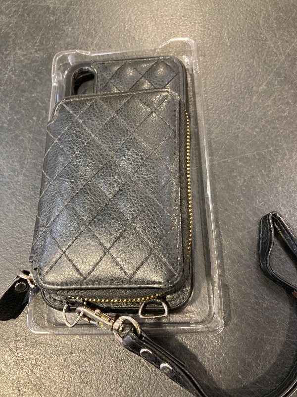 Photo 1 of Bocasal Crossbody Wallet Case for iPhone Xr, RFID Blocking PU Leather Zipper Handbag Purse Flip Cover, Kickstand Folio Case with Card Slots Holder Wrist Strap Lanyard 6.1 Inch (Black)