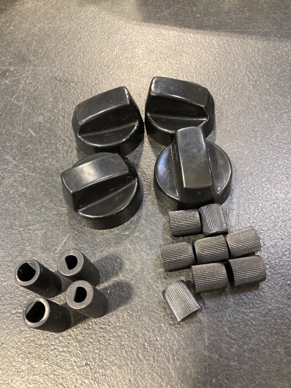 Photo 1 of Jetec 4 Pack Universal Control Knobs Replacement with 12 Adapters for Oven/Stove/Range, Please Check Carefully Whether The Dimensions in Figure Match (Black)