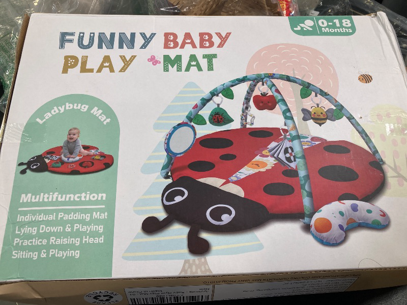 Photo 1 of Jyusmile Baby Play Gym Mat, 8-in-1 Tummy Time Mat with 6 Toys, Washable Baby Activity Mat for Visual, Hearing, Sensory, Motor Development, Baby Essentials Gift for Newborn Infant 0-3-6-9-12 Months