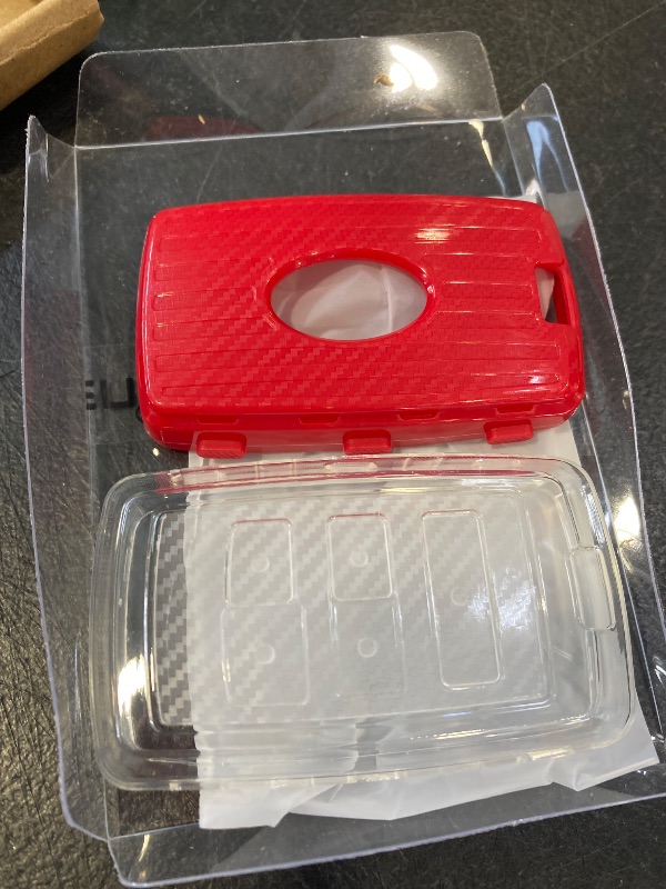 Photo 1 of TANGSEN Key Fob Case TPU Cover Compatible with Land Rover Range Rover Sport Evoque Vogue Velar Discovery Transparent Carbon Fiber Texture 5 Button Protective Key Shell (Red)
